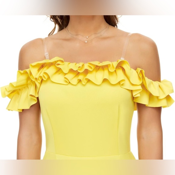 Cololura Sexy Floor-Length Off Shoulder Ruffles Stringy Selvedge Mermaid Bodycon - Picture 7 of 7